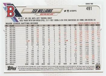 2021 Topps #491 Ted Williams Back