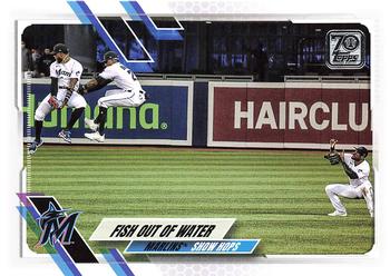 2021 Topps #530 Fish Out of Water (Lewis Brinson / Starling Marte) Front