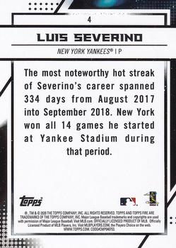 2020 Topps Fire #4 Luis Severino Back
