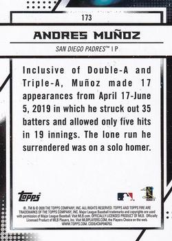 2020 Topps Fire #173 Andres Muñoz Back