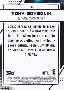 2020 Topps Fire #188 Tony Gonsolin Back