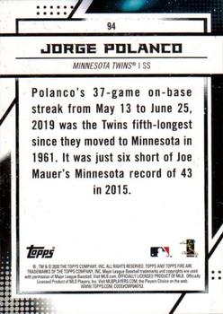 2020 Topps Fire - Gold Minted #94 Jorge Polanco Back