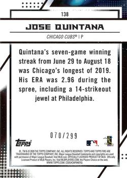 2020 Topps Fire - Orange #138 Jose Quintana Back