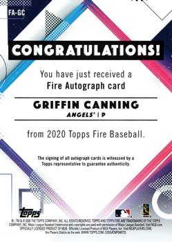 2020 Topps Fire - Fire Autographs #FA-GC Griffin Canning Back