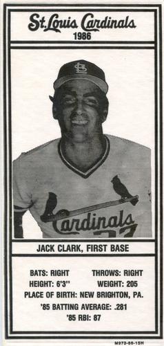 1986 Schnucks Milk St. Louis Cardinals #NNO Jack Clark Front