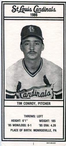1986 Schnucks Milk St. Louis Cardinals #NNO Tim Conroy Front