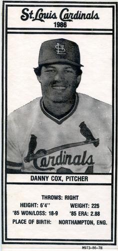 1986 Schnucks Milk St. Louis Cardinals #NNO Danny Cox Front