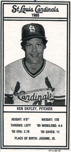 1986 Schnucks Milk St. Louis Cardinals #NNO Ken Dayley Front
