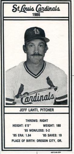 1986 Schnucks Milk St. Louis Cardinals #NNO Jeff Lahti Front