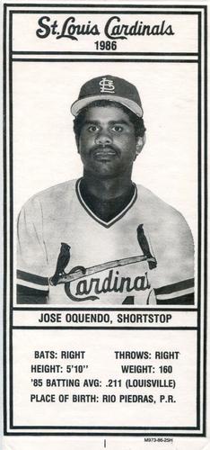 1986 Schnucks Milk St. Louis Cardinals #NNO Jose Oquendo Front