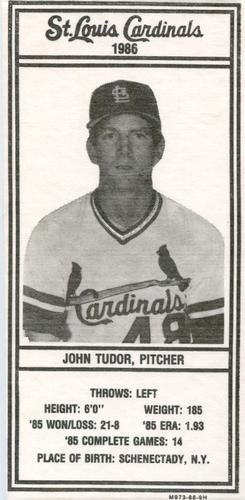 1986 Schnucks Milk St. Louis Cardinals #NNO John Tudor Front