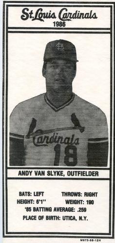 1986 Schnucks Milk St. Louis Cardinals #NNO Andy Van Slyke Front