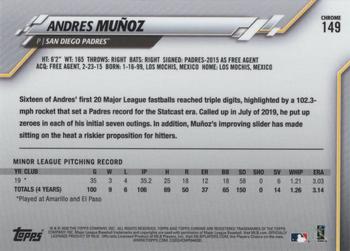 2020 Topps Chrome Ben Baller Edition #149 Andres Muñoz Back
