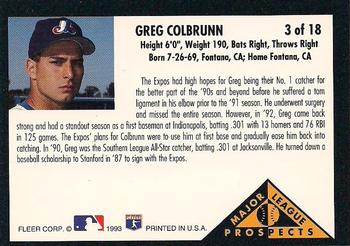 1993 Fleer - Major League Prospects (Series Two) #3 Greg Colbrunn Back