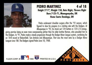 1993 Fleer - Major League Prospects (Series Two) #4 Pedro Martinez Back