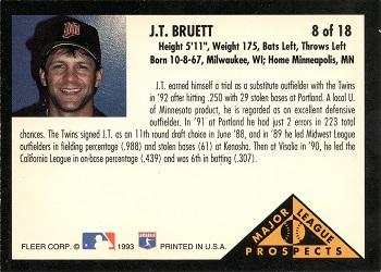 1993 Fleer - Major League Prospects (Series Two) #8 J.T. Bruett Back