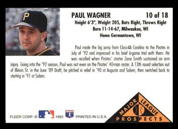1993 Fleer - Major League Prospects (Series Two) #10 Paul Wagner Back
