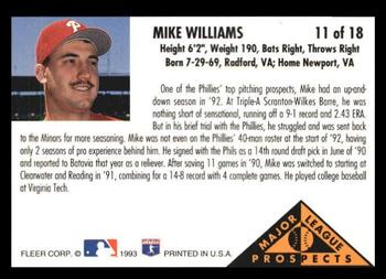 1993 Fleer - Major League Prospects (Series Two) #11 Mike Williams Back