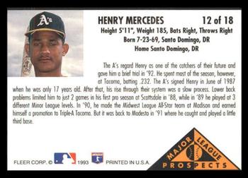 1993 Fleer - Major League Prospects (Series Two) #12 Henry Mercedes Back