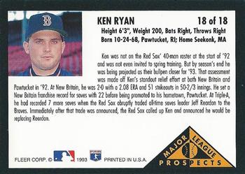 1993 Fleer - Major League Prospects (Series Two) #18 Ken Ryan Back