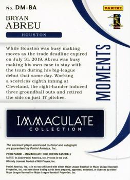 2020 Panini Immaculate Collection - Debut Moments Leather Tan #DM-BA Bryan Abreu Back