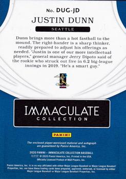 2020 Panini Immaculate Collection - Dugout Collection #DUG-JD Justin Dunn Back