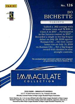 2020 Panini Immaculate Collection - Rookie Patch Autographs Holo Gold #126 Bo Bichette Back