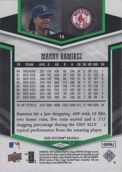 2008 Upper Deck Spectrum - Green #14 Manny Ramirez Back