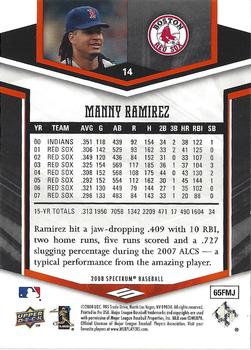 2008 Upper Deck Spectrum - Orange #14 Manny Ramirez Back