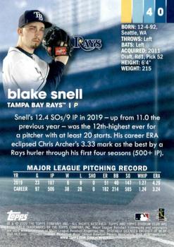 2020 Stadium Club - Black Foil #40 Blake Snell Back