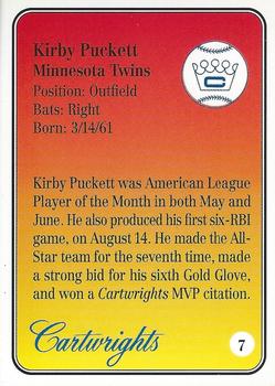 1992 Cartwrights Players Choice MVP - Blue Foil #7 Kirby Puckett Back