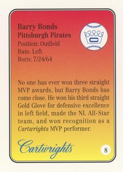 1992 Cartwrights Players Choice MVP - Blue Foil #8 Barry Bonds Back