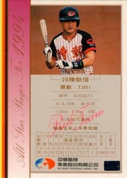 1994 CPBL All-Star Players #NNO Chi-Hsin Chen Back