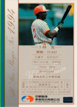 1994 CPBL All-Star Players #NNO Francisco Laureano Back