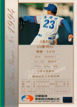 1994 CPBL All-Star Players #NNO Ming-Shan Kang Back