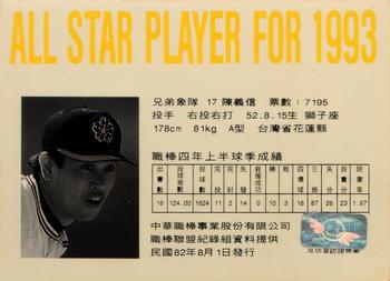 1993 CPBL All-Star Players #NNO Yi-Hsin Chen Back