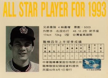1993 CPBL All-Star Players #NNO I-Tseng Lin Back