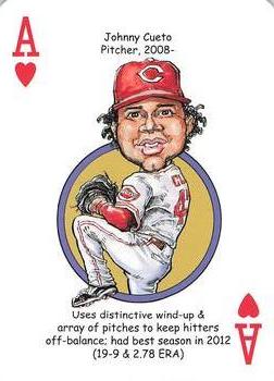 2013 Hero Decks Cincinnati Reds Baseball Heroes Playing Cards #A♥ Johnny Cueto Front
