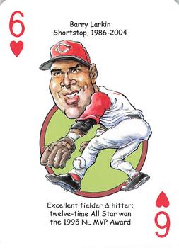 2013 Hero Decks Cincinnati Reds Baseball Heroes Playing Cards #6♥ Barry Larkin Front