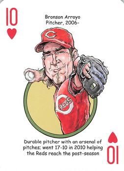 2013 Hero Decks Cincinnati Reds Baseball Heroes Playing Cards #10♥ Bronson Arroyo Front