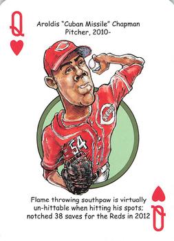 2013 Hero Decks Cincinnati Reds Baseball Heroes Playing Cards #Q♥ Aroldis Chapman Front