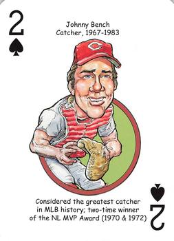 2013 Hero Decks Cincinnati Reds Baseball Heroes Playing Cards #2♠ Johnny Bench Front