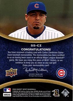 2008 Upper Deck Sweet Spot - Swatches #SS-CZ Carlos Zambrano Back
