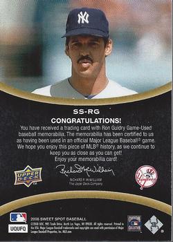 2008 Upper Deck Sweet Spot - Swatches #SS-RG Ron Guidry Back