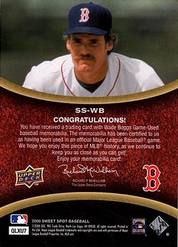 2008 Upper Deck Sweet Spot - Swatches #SS-WB Wade Boggs Back