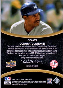 2008 Upper Deck Sweet Spot - Swatches #SS-WI Dave Winfield Back