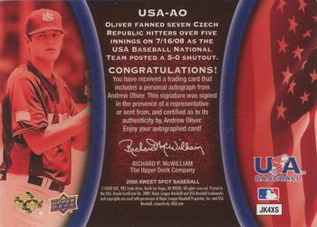 2008 Upper Deck Sweet Spot - USA Signatures Black Glove Leather #USA-AO Andrew Oliver Back