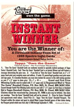 1995 Topps - Own the Game Instant Winners #NNO Cleveland Indians Set Front