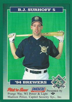 1994 Milwaukee Brewers Police - Prange Way, WI Power & Light, Madison Police, Capital Security Sys., Inc. #NNO B.J. Surhoff Front