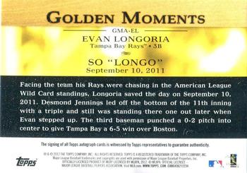2012 Topps - Golden Moments Autographs Gold #GMA-EL Evan Longoria Back
